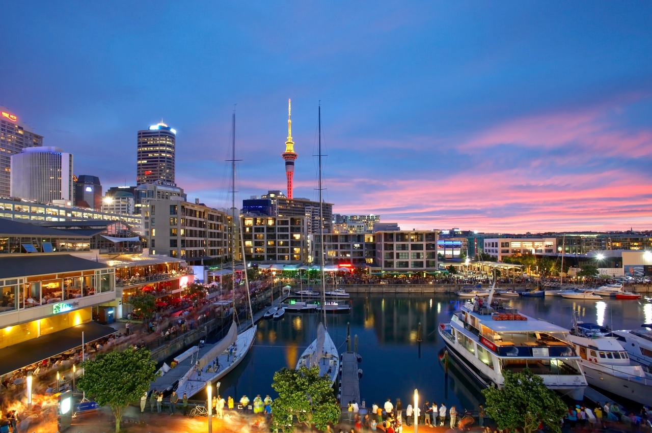 Sunset at viaduct Harbour in Auckland Sunset at viaduct Harbour in Auckland