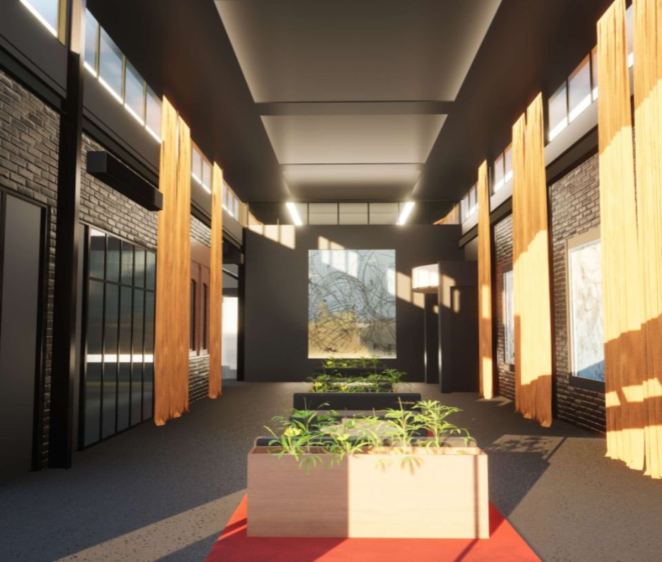 Te Puna Hub - Grand Foyer: An impressive entrance with high-stud glass, red carpet, and programmable sound system. 