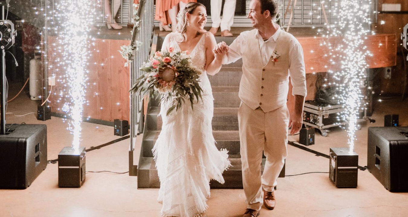 Couple just married on wedding day