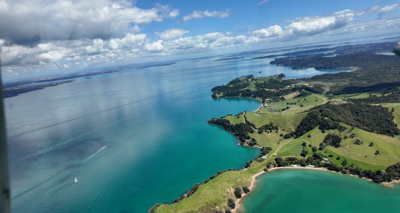 Flight over sea and islands