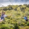 A happy couple zipline over native bush